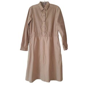 Sasson Jeans | Women's Vintage Tan/Light Brown Pintuck Shirt Dress (Size 10/11)